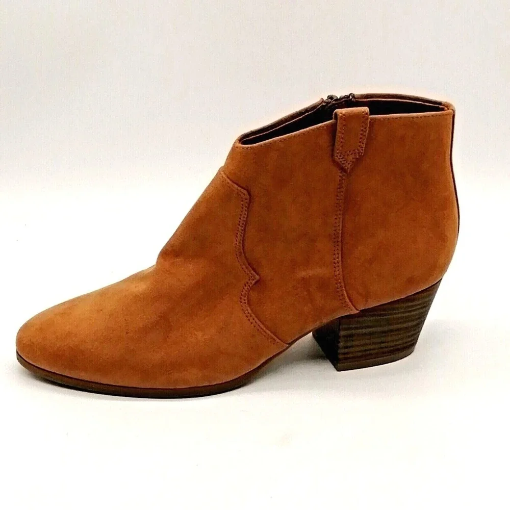 Old Navy Womens Western Ankle Boot Tan Cuban Heel Side Zip Pointed Toe 7
